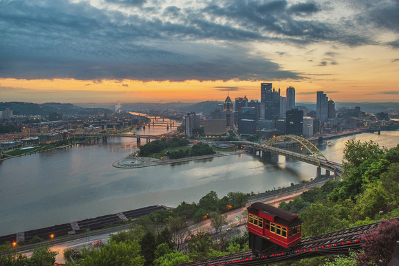 Sunrise over PIttsburgh above the Duquesne Incline