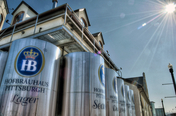 Beer vats outside of Hofbrauhaus in Pittsburgh HDR
