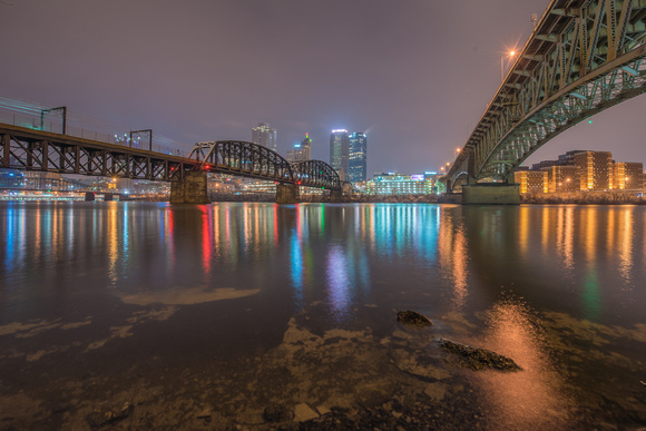 A view of Pittsburgh from the South Side on a snowy morning