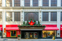 Macy's entrance with Christmas decorations in Pittsburgh