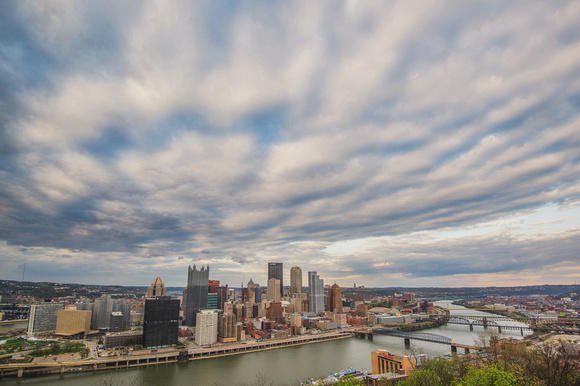 Dramatic clouds over the Pittsburgh skyline