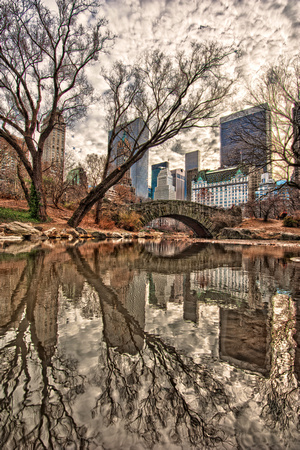 Reflections in Central Park and Skyline HDR