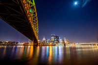 The moon over the Pittsburgh skyline from the South Shore