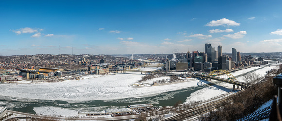 Panorama of the snow covered Pittsburgh skyline 2
