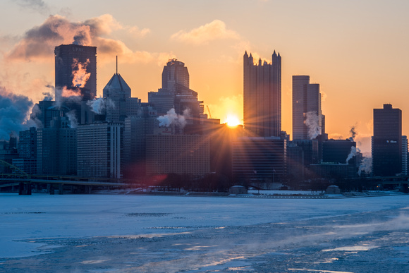 Sun breaks through Pittsburgh on a winter morning