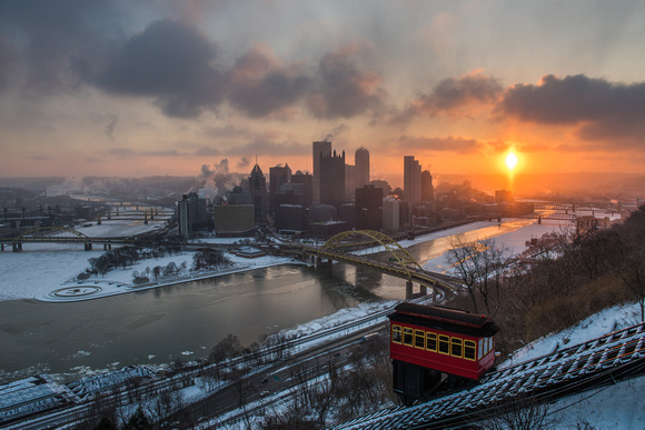 The sun rises on a beautiful winter morning in Pittsburgh