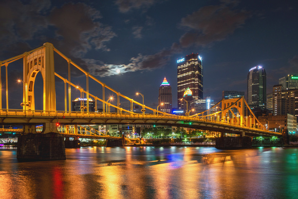 The Andy Warhol Bridge frames the Pittsburgh Supermoon