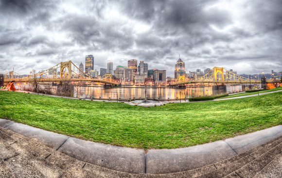 Cloudy day skyline panorama of Pittsburgh from the North Shore HDR