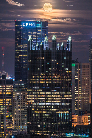 Moon over PPG Place and the Steel Building in Pittsburgh