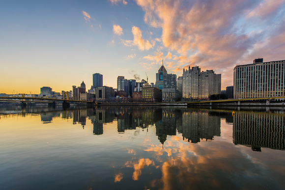 Reflections of the Steel City of Pittsburgh during a beautiful sunrise