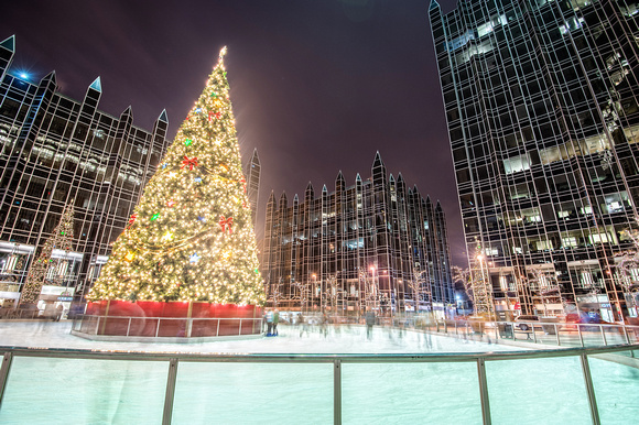 The Christmas tree at the ice rink at PPG Place HDR