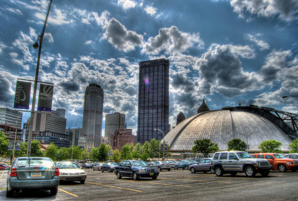 Mellon Arena and skyline during day HDR