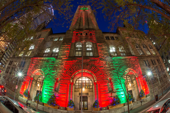 The courthouse in Pittsburgh is lit up for Christmas