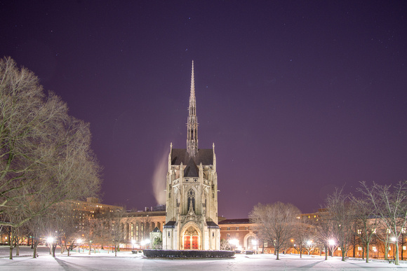 Heinz Chapel on the campus of the University of Pittsburgh in the snow