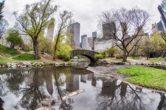 The Gapstow Bridge reflects in Central Park