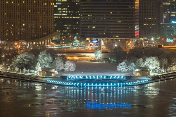 Point State Park shines in the snow in Pittsburgh