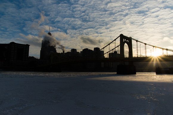 Roberto Clemente Bridge silhouette in the winter HDR