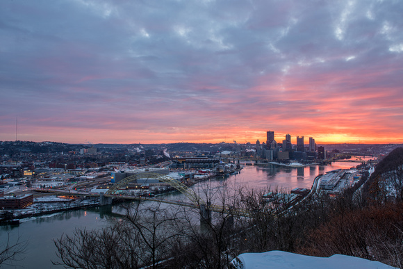 Colorful skies over Pittsburgh on a winter morning