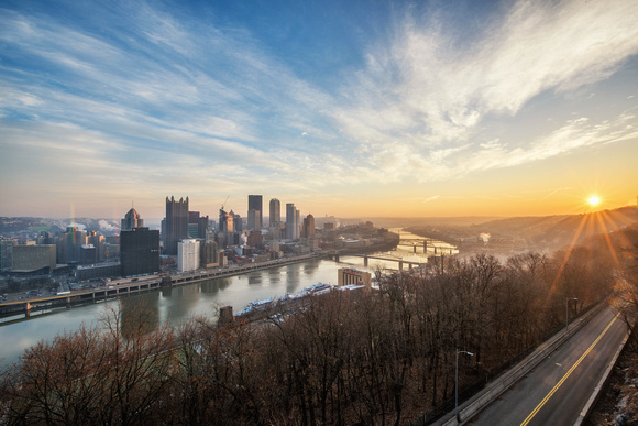 A sunflare on the horizon from Mt. Washington in Pittsburgh