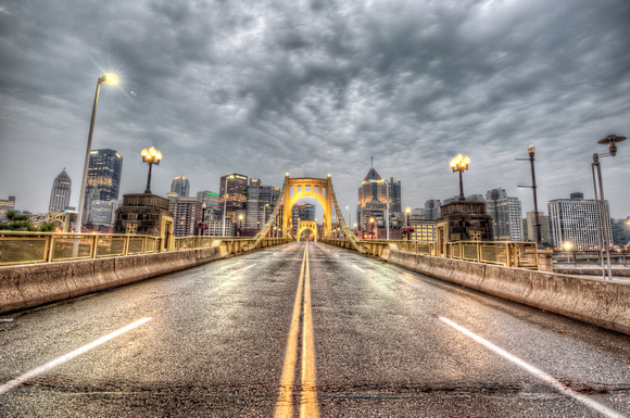 Roberto Clemente Bridge and the Pittsburgh skyline HDR