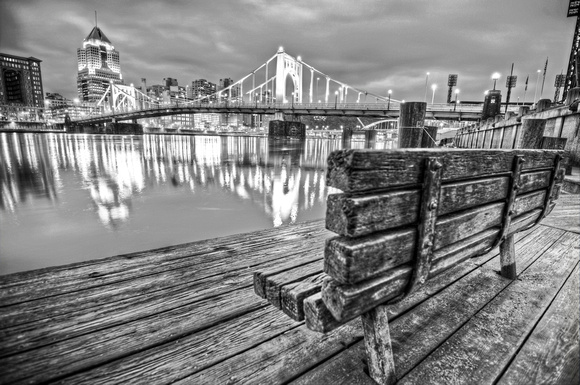 Bench in B&W on the North Shore of Pittsburgh HDR