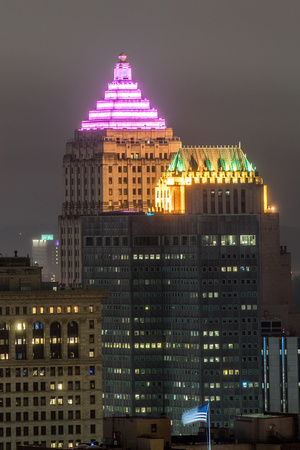 The Gulf Tower in Pittsburgh is lit up for Breast Cancer Awareness