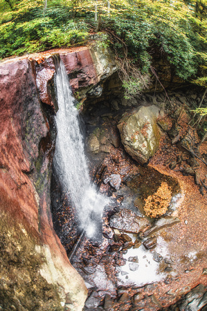 Fisheye view from above Cucumber Falls at Ohiopyle State Park
