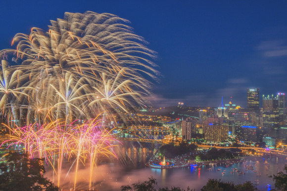 View from Mt. Washington of the fireworks over Pittsburgh on July 4th 2014