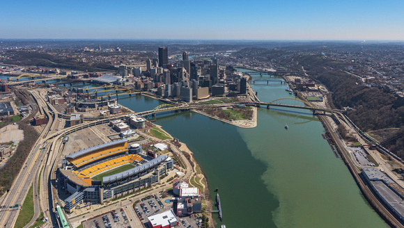 Aerial view of the rivers in PIttsburgh