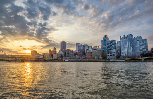 Sunrise over the Pittsburgh skyline from the North Shore