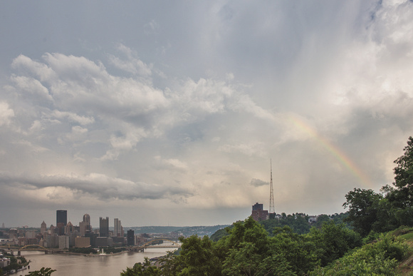 Partial rainbow over the city of Pittsburgh from the West End Overlook