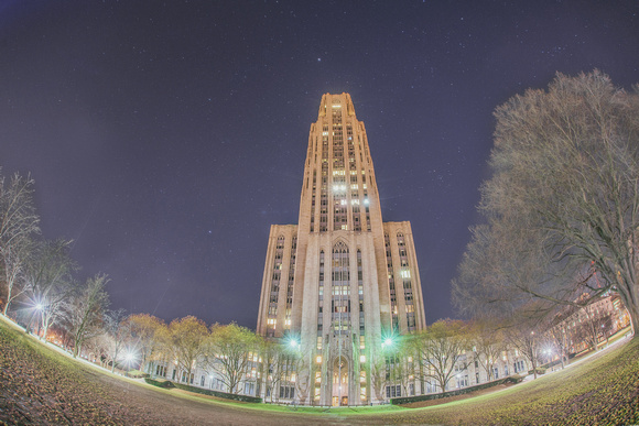 Cathedral of Learning fisheye view at night