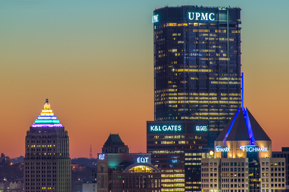 Downtown Pittsburgh glows at dawn