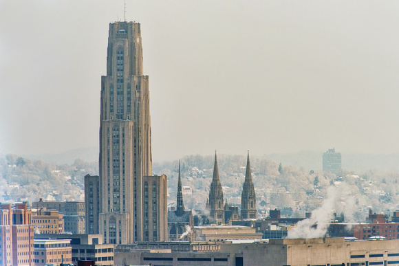 The Cathedral of Learning, Heinz Chapel and St. Paul Cathedral in the snow