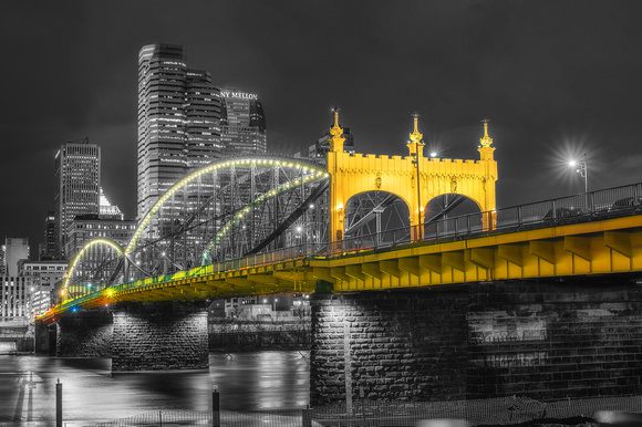 A selective color of the Smithfield St. Bridge in Pittsburgh