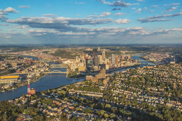 Aerial view of Pittsburgh on a sunny summer day