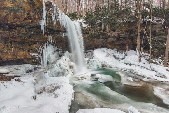 Classic view of Cucumber Falls in the winter at Ohiopyle State Park