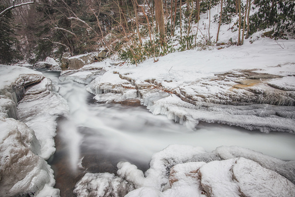 Long exposure looking down the natural rock slides at Ohiopyle State Park in the winter