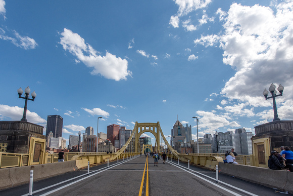 Blue skies over the Roberto Clemente Bridge on Opening Day