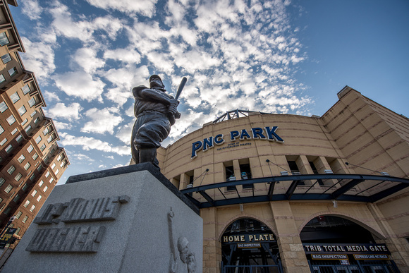 Clouds over the Honus Wagner Statue and PNC Park on Opening Day in Pittsburgh