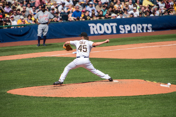 Gerrit Cole delivers a pitch for the Pittsburgh Pirates on Opening Day