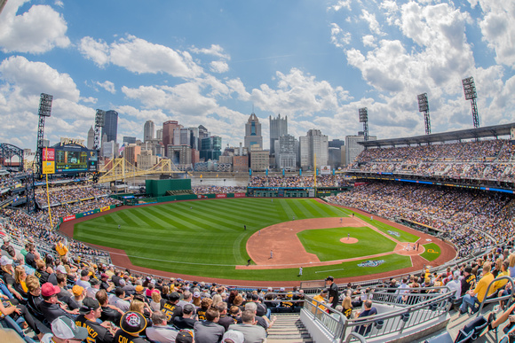 Fisheye view of PNC Park and Pittsburgh on Opening Day 2015