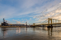 PNC Park and the Roberto Clemente Bridge at dawn on Opening Day 2015