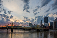 The sun shines on the horizon in Pittsburgh from the North Shore