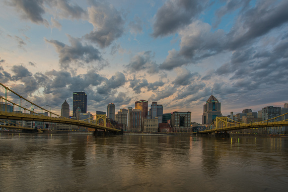 The sunrise from the North Shore on Opening Day 2015 in Pittsburgh