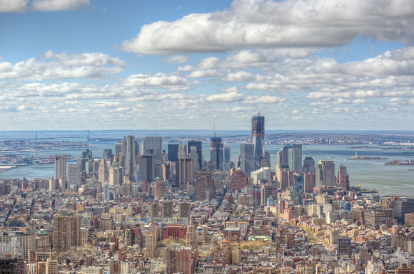 Wide angle lower Manhattan skyline and the Freedom Tower from the Empire State Building HDR