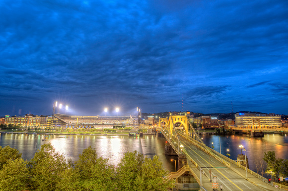 PNC Park and the Clemente Bridge at the blue hour HDR