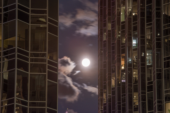 Supermoon between PPG Place in Pittsburgh