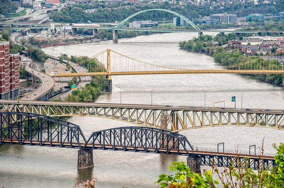 Bridges cross the Monongahela River in Pittsburgh HDR