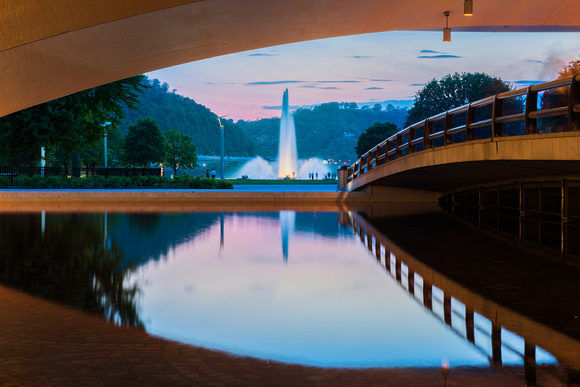 Reflections of the fountain in Pittsburgh at Point State Park